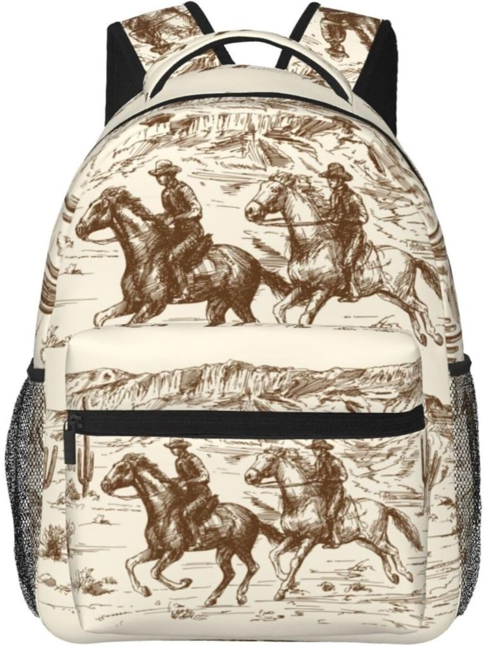 Western Desert Cowboy Lightweight Travel Backpack With Zipped Front Pocket Print